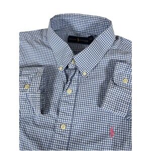 Polo Ralph Lauren Blue White Gingham Check Pink Pony L/S Btn Dwn Shirt Men's XXL